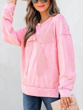 Pink Bow Front Crewneck Sweatshirt